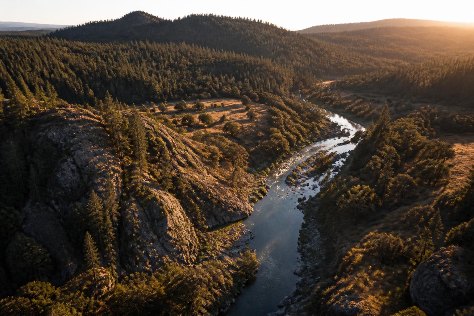 Aerial view of RedTail Ranch at golden hour